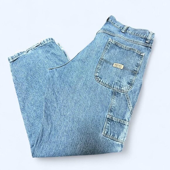 VTG Wrangler Jeans Men 36x30" Blue Carpenter Distress Relaxed Straight Baggy Y2K - Picture 1 of 8